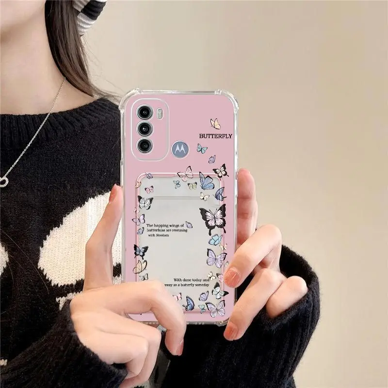 G 60 Butterfly Lithe Transparent Card Pocket Phone Case For Motorola Moto G60 G50 G31 G30 G20 G40F G82 G60S G52 G9 G10 G22 Cover