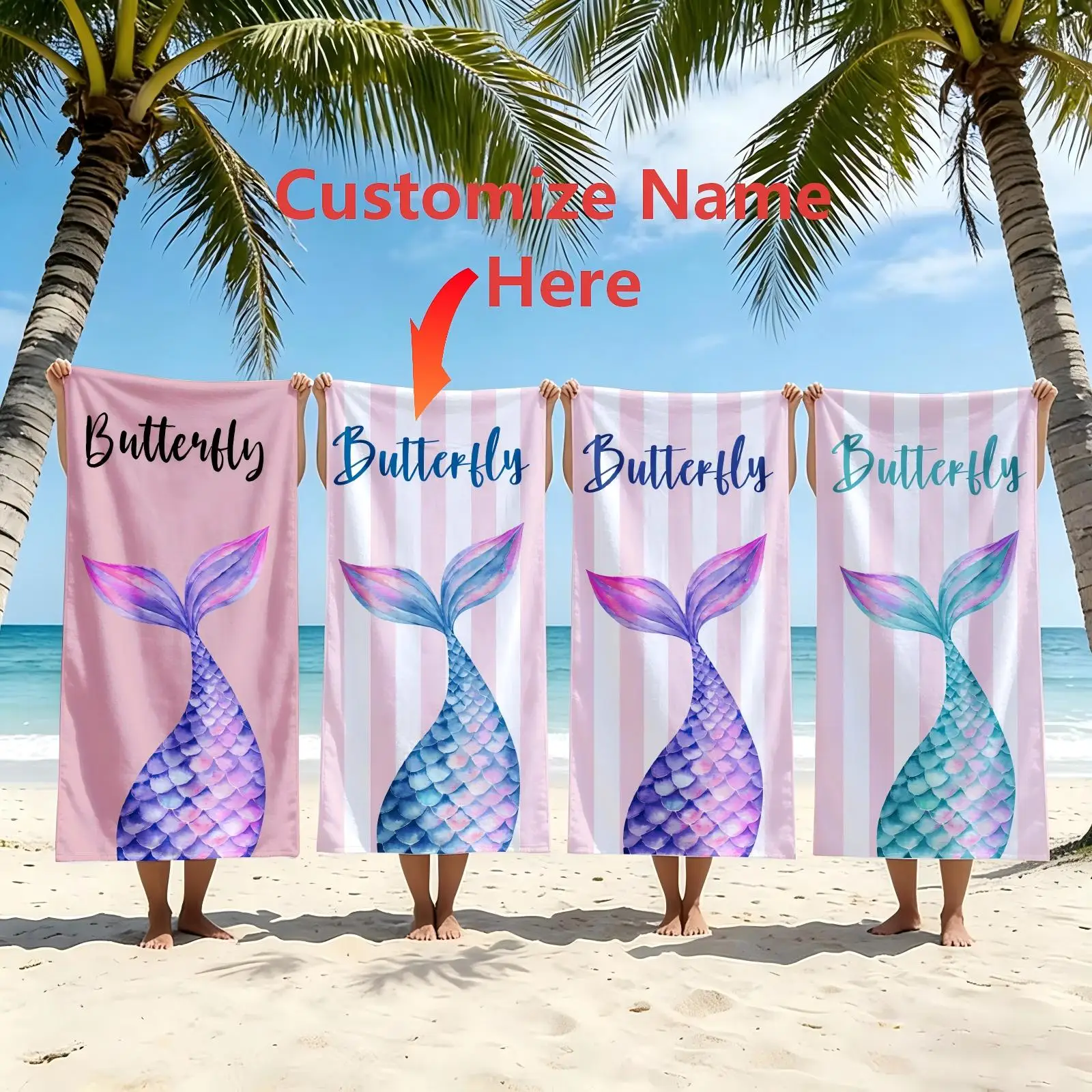 Custom Name Beach Towel Mermaid Tail Bachelorette Trip Party Favors Personalized Pool Bath Towel Mermaid Birthday Gift For Kids