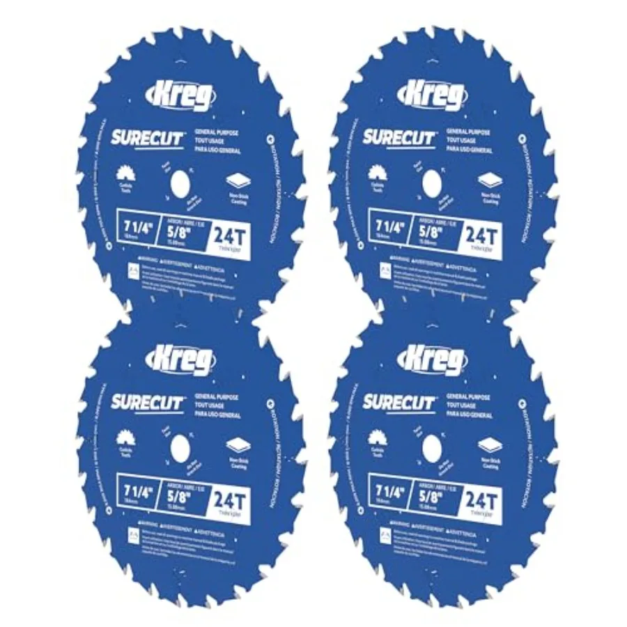 

7 1/4" SureCut General Purpose 24-Tooth Saw Blade - General Purpose Blade for Corded and Cordless Circular Saws - Anti-Stick Co