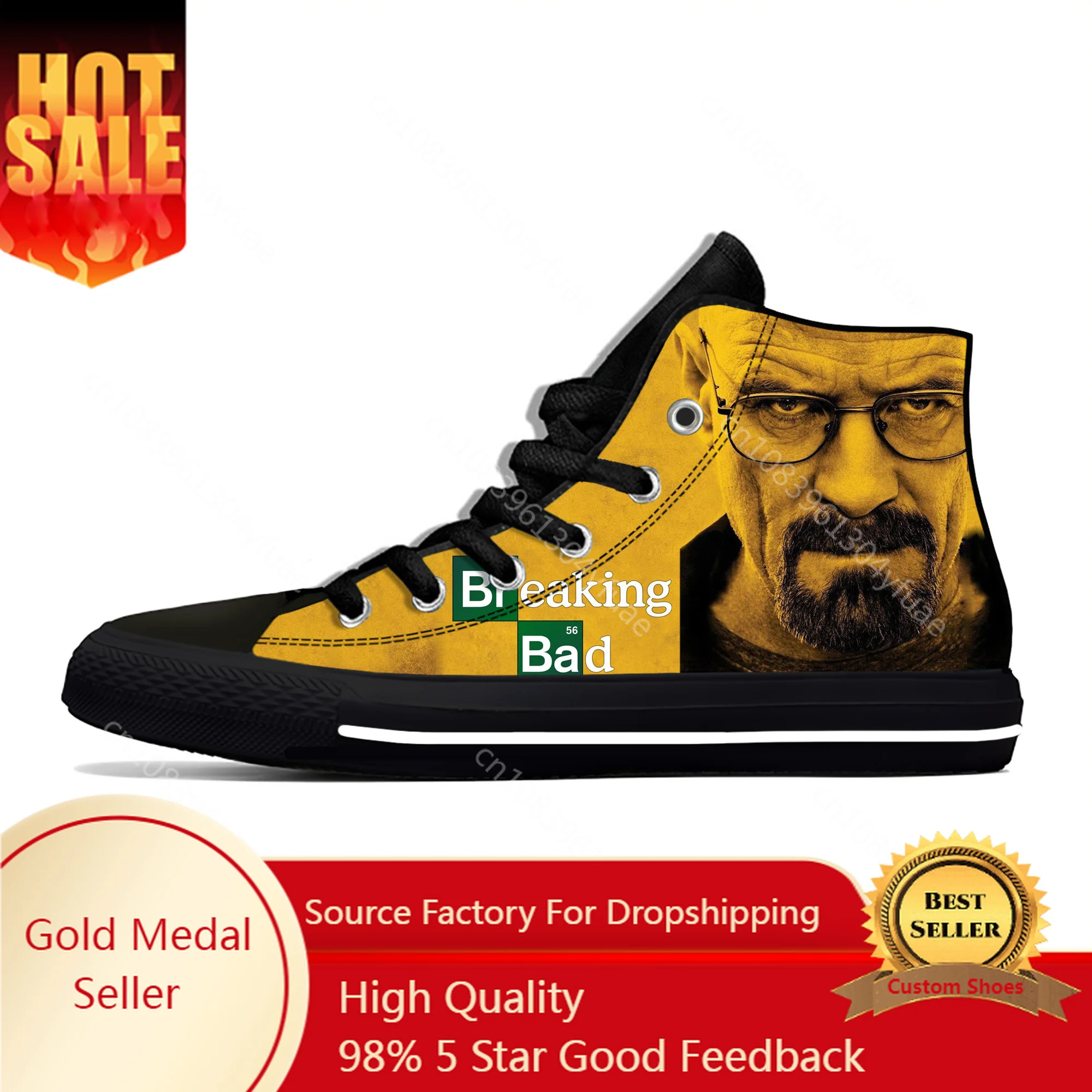 Movie Breaking Bad High Top Sneakers Mens Womens Teenager Casual Shoes Canvas Running Shoes 3D Print Breathable Lightweight shoe