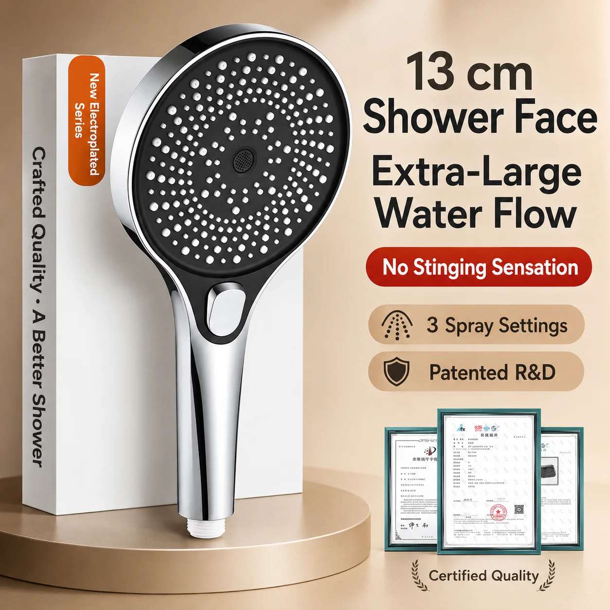 

High Pressure Shower Head Rainfall Handheld Showerhead Water Saving One-Key Stop Spray Bathroom Accessories