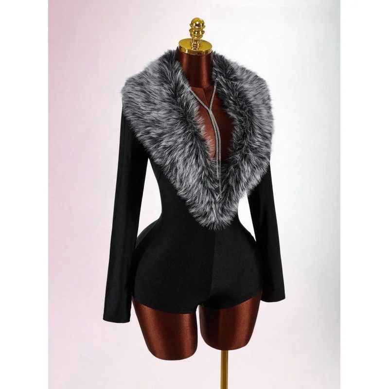 

Fur Collar Romper Low Waist Short Pants Women's Onesie Spring 2026 Seasonal Fashion Ladies' Clothing Xb162586788