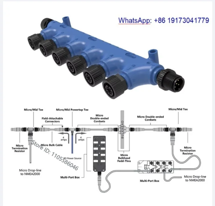 Nmea2000 entry-level kit M12 connector A-type 5-pin 8-way female/male T-shaped splitter IP67 waterproof connector