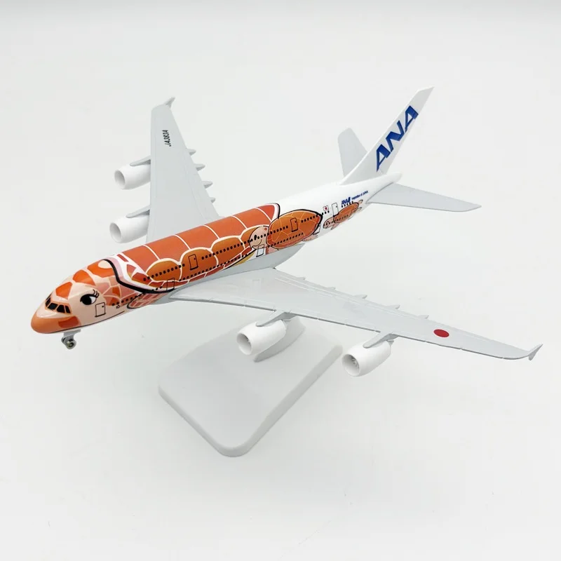 Alloy Metal Display 20cm Model Airplane for JAL ANA Airbus A380 Cartoon Turtle Aviation Die-Cast Aircraft Model with Wheels Room