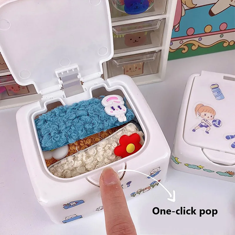 1PC Cute Plastic Button Desktop Storage Box Jewlery Organizer Case With Lid Sticker