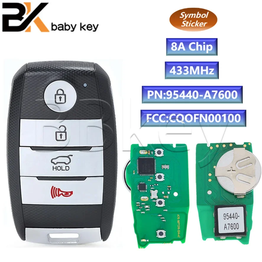 BB Key 95440-A7600 433MHz 8AChip For KIA Forte 2016 2017 2018 RF430 Passive Proximity Keyless Entry Go Smart FCCID:CQOFN00100