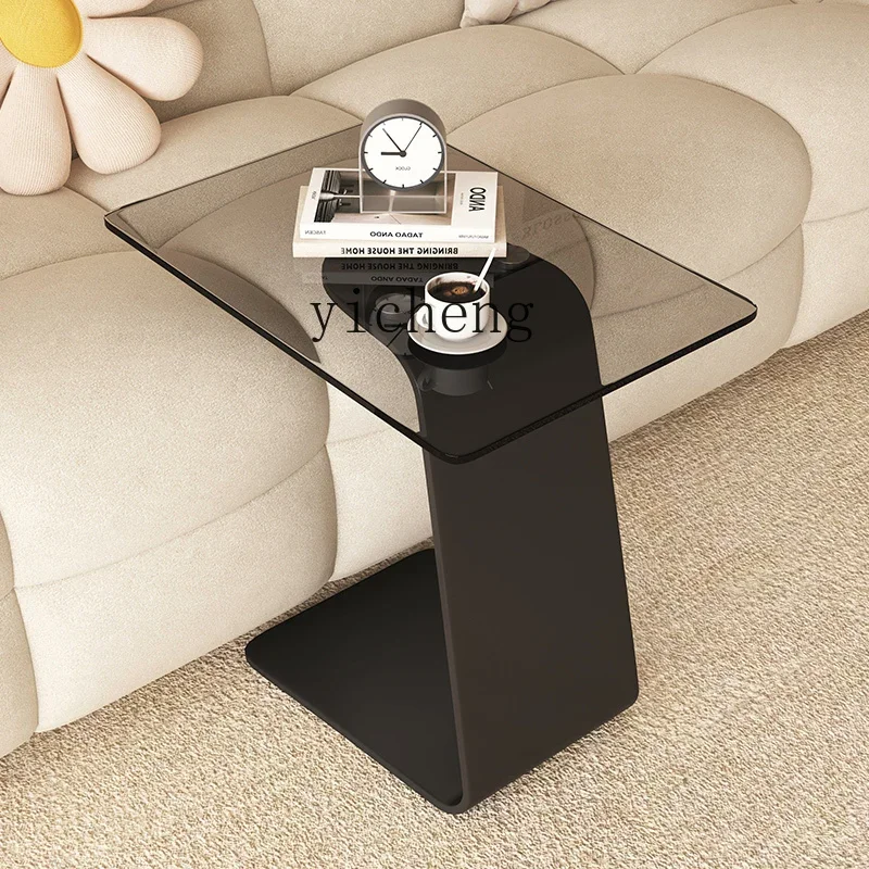 ZK European tempered glass living room light luxury small coffee table sofa side table modern minimalist C type movable