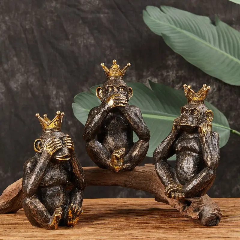 New Nordic Retro Simulated Resin Gorilla Statue Animal Model Crown Gorilla Craft Supplies Set Desktop Accessories Home Decore