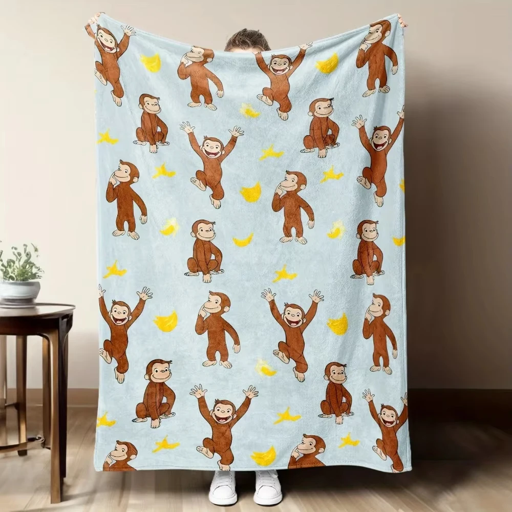VIKAMA Curious George Animal Flannel Blanket Spring Picnic Car Travel Crib Sofa Nook Nap Throw Newborn Home Decor Gift