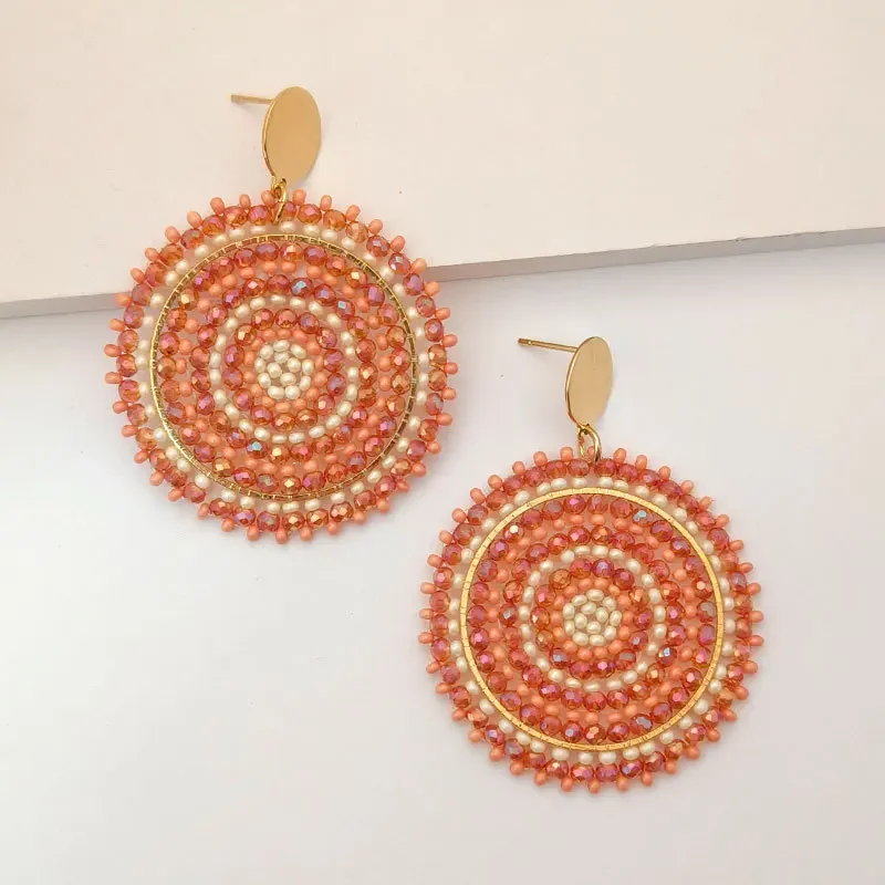 

2025 Handmade Beaded Earrings Roundness Hand Knitting Originality Crystal Bohemia Graph Beaded Earrings for Women