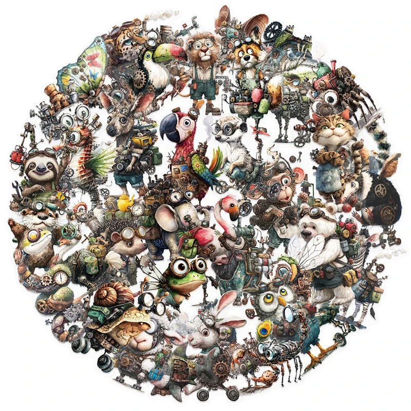 50PCS Punk Style Transparent Animal Stickers Vintage Graffiti Funny Animal Sticker Vinyl Waterproof Decals for Laptop, Phone