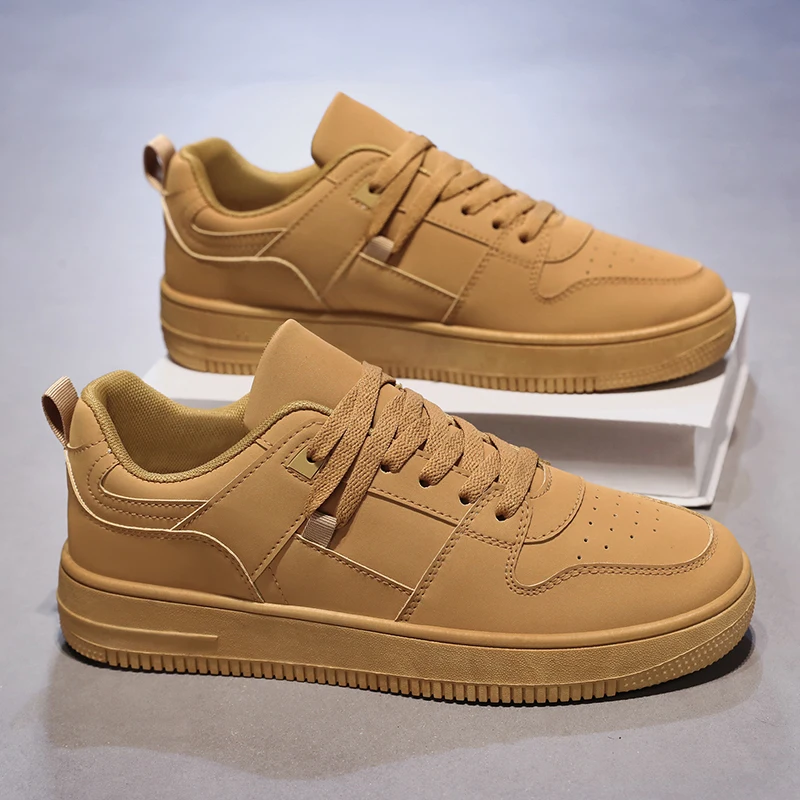 

Men Outdoor Leather Shoes Flat Classic Black Sports Shoes Lace Up Skateboard Board Shoe Walking Male Leisure Running Sneakers