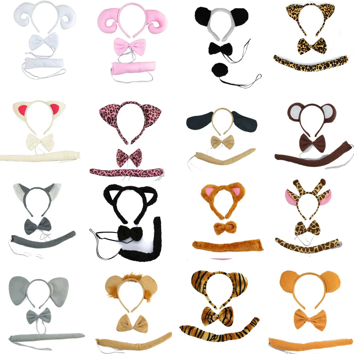 Adult Kids Party Plush Animal Ear Headband Wedding Birthday Gift Hair Band Tiger Elephant Lion Decor Halloween Costume Cosplay