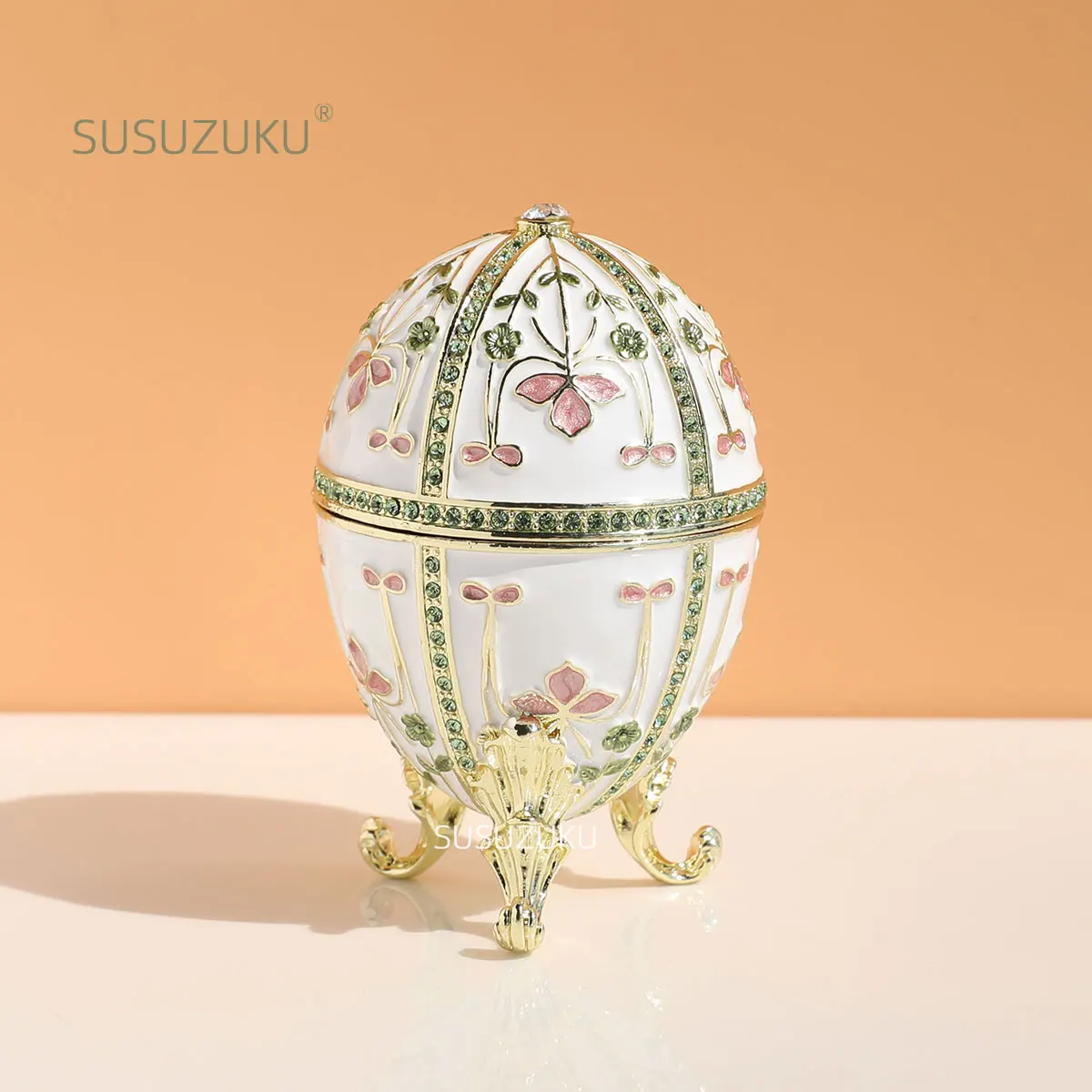 1Pc Faberge Egg Style Enamelled Jewelry Trinket box Hinged Unique Gift for Home Decor