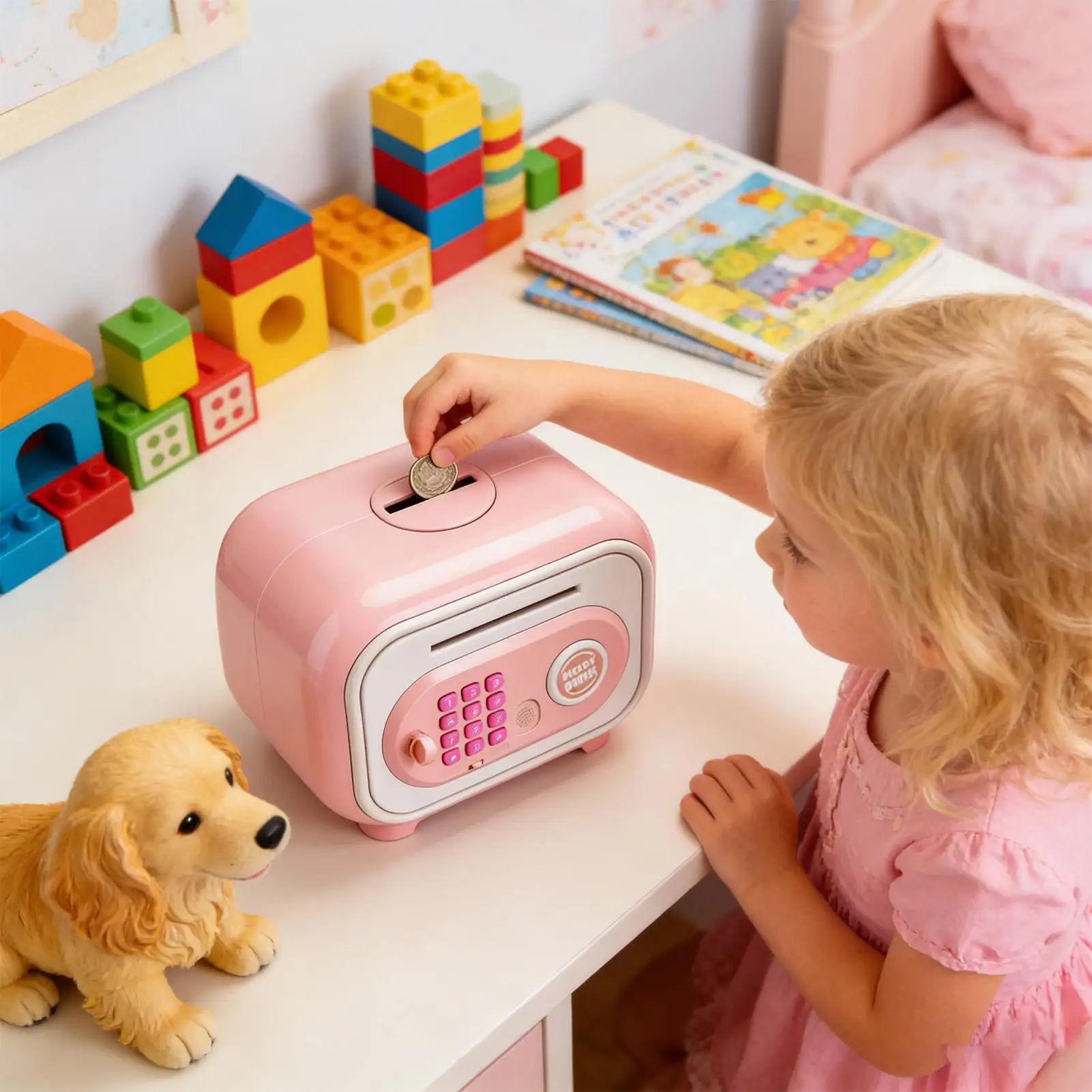 بنك كهربائي للأطفال لعبة ATM نقدية بنك المال الإلكتروني مع رمز وبصمة الإصبع لعد التوفير للأعمار من 3 إلى 12 عامًا