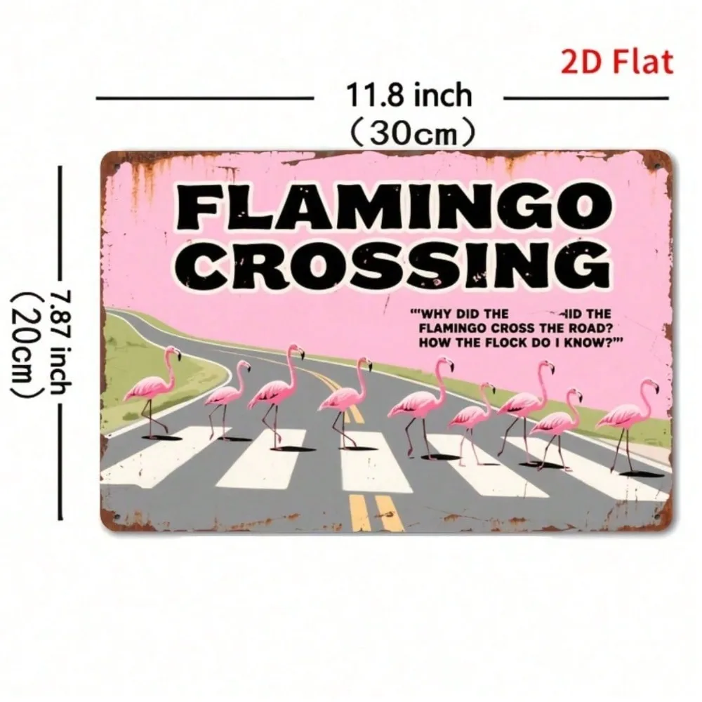 CIFbuy Modern Funny Flamingo Crossing Sign Aluminum Wall Art 12x16 Inch Waterproof Durable Decor for Home Bar Garage Wall