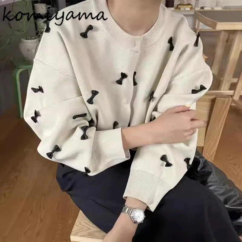 3d Bow Cardigan Round Neck Long Sleeve Ropa Mujer 2024 Woman Outerwears Autumn Winter New Sweater Single Breasted Cardigans