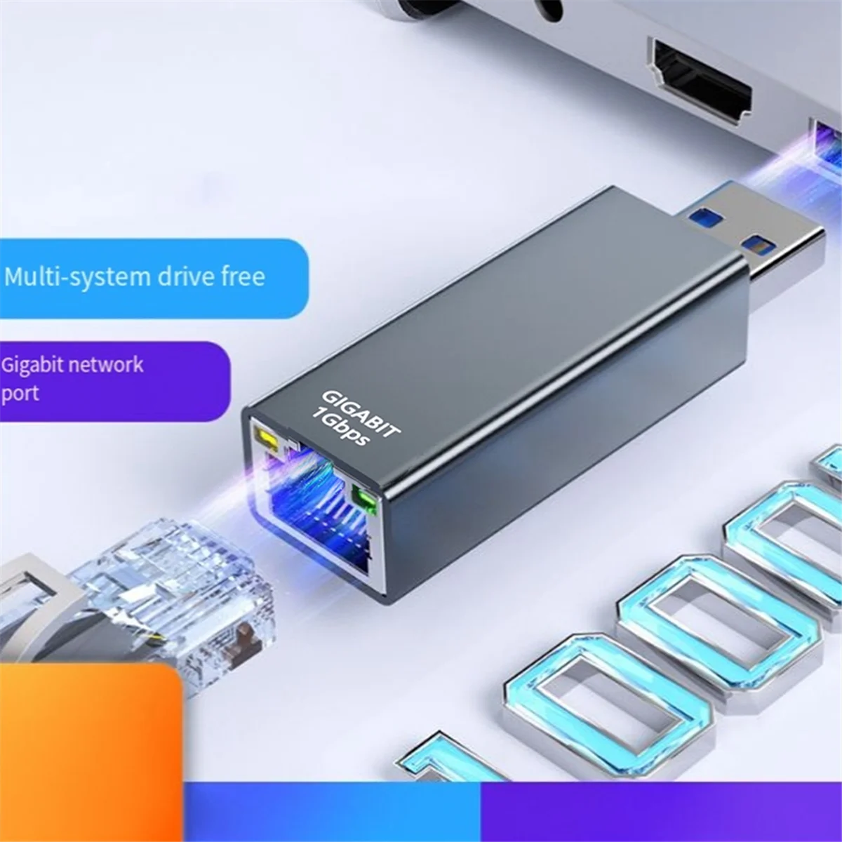 

Adapter USB 3.0 to Gigabit Ethernet Adapter USB to RJ45 Ethernet Adapter Applicable to Laptops and Desktop Computers