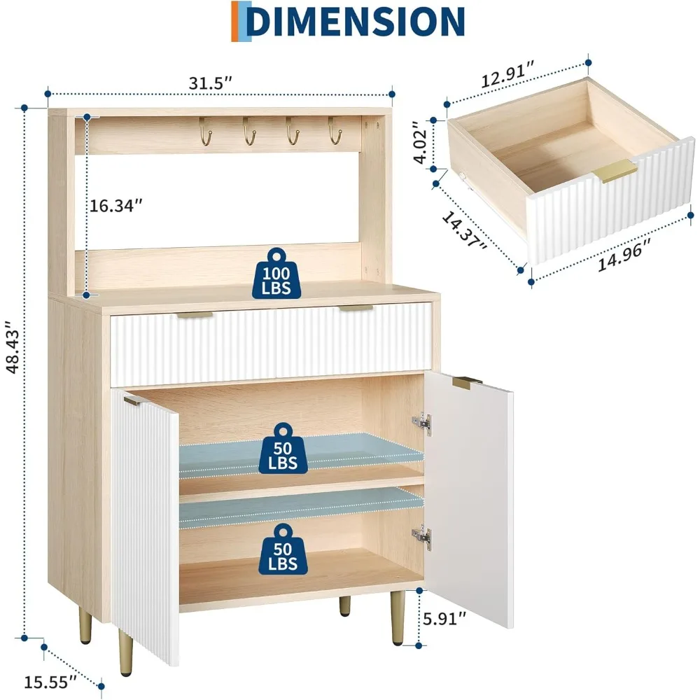Modern Storage Sideboard Buffet with Adjustable Shelves, Coffee Bar Cabinet, and 2 Drawers in Wooden Console Style