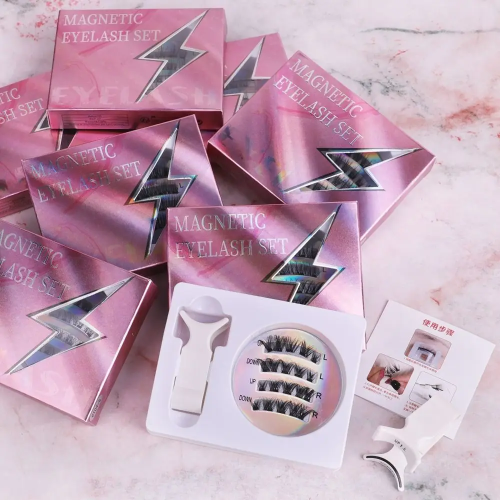 High-Quality DIY Magnetic Suction False Eyelashes Makeup Long Lasting Cat Eye Fake Lashes Fluffy L Curl Faux Mink Lashes Cosplay