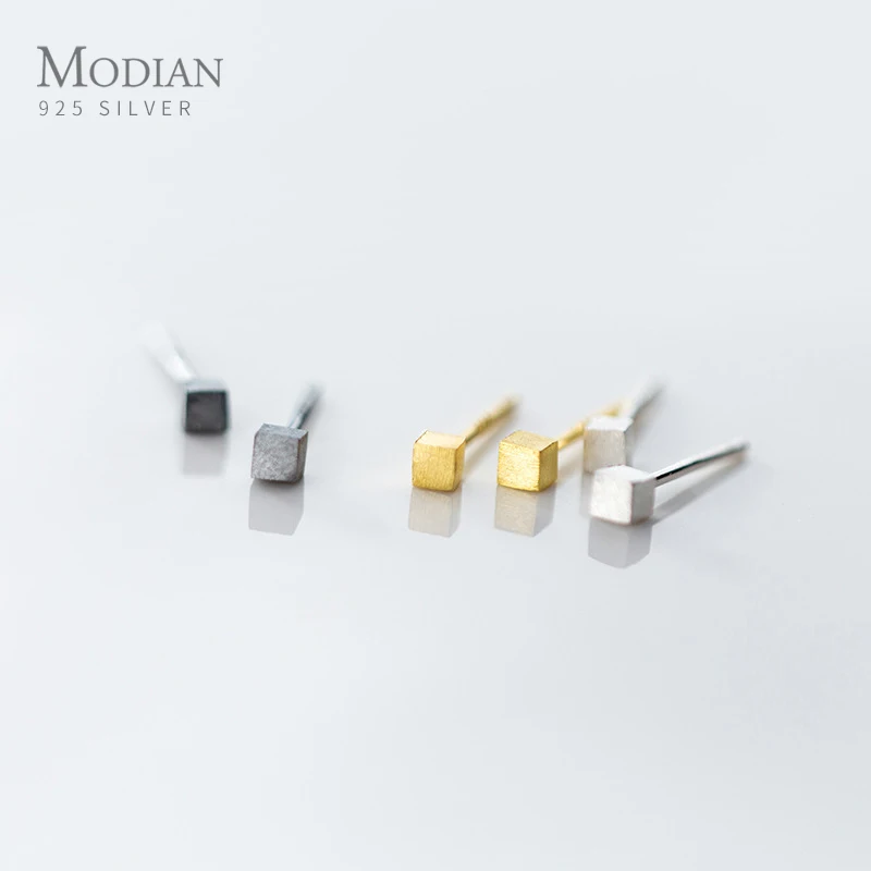 

MODIAN 925 Sterling Silver Simple Gold Color Square Dull Polish Tiny Stud Earrings For Women Daily OL Fine Jewelry