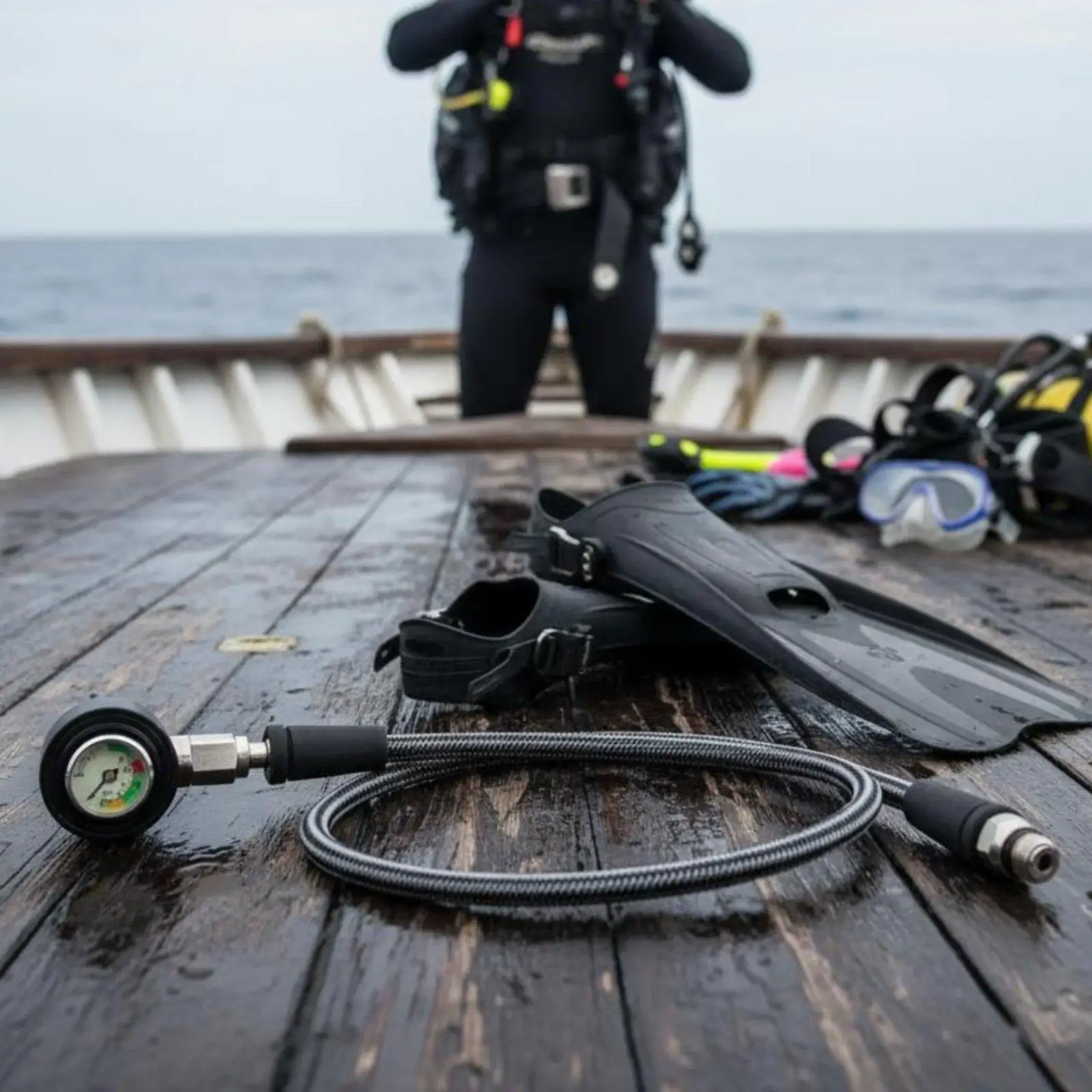 Braided SPG Hose with Gauge 300bar Rated Underwater Cylinder Pressure Gauge