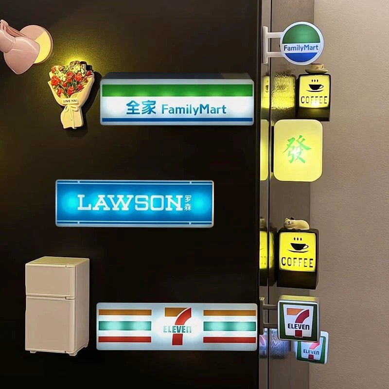 Coffee Shop Magnetic Creative Fridge Stickers Convenience Store Light Signs Home Decorative Ornaments 711 Luminous Light Boxes