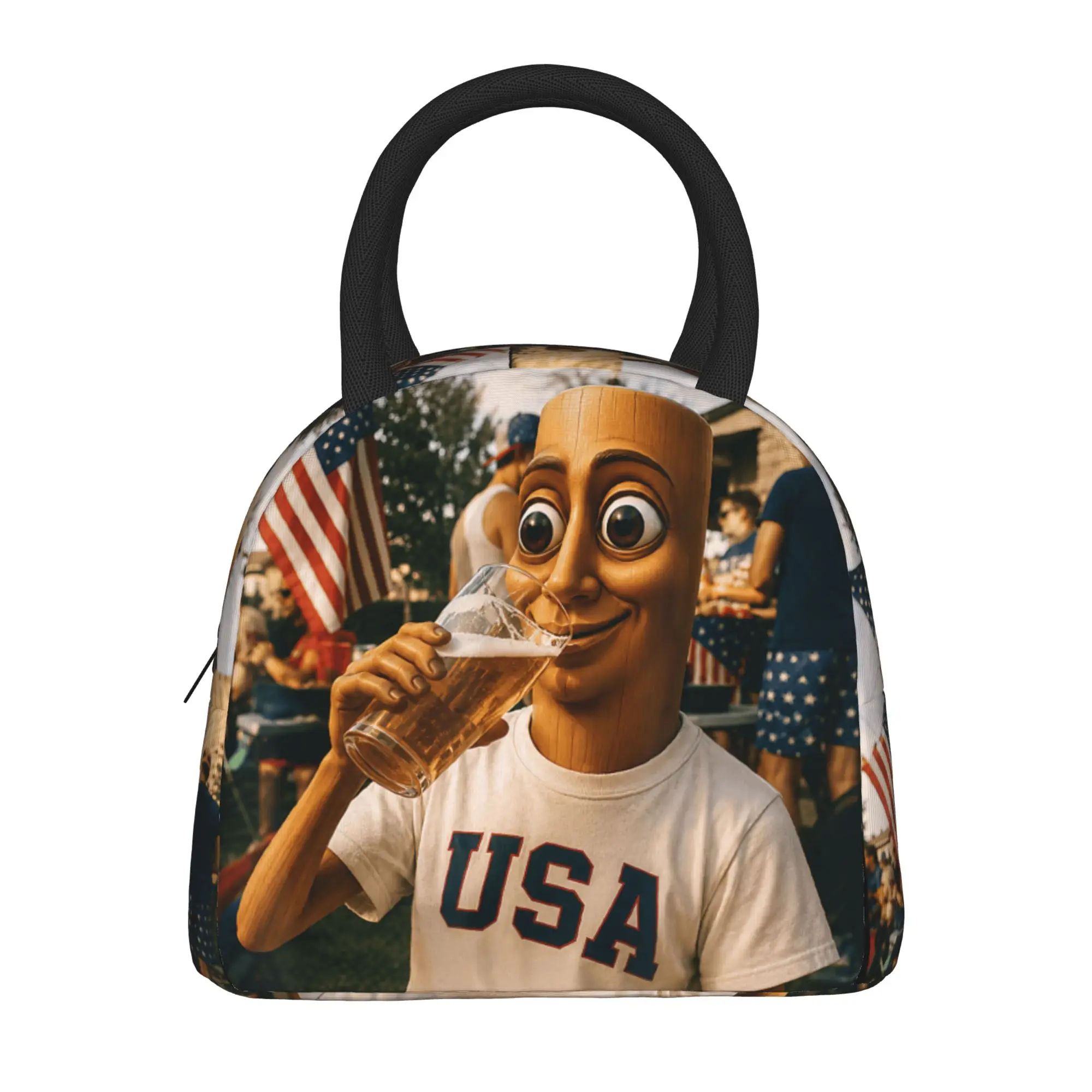 Tung Sahur Wear USA Shirt Drinking Beer Celebrate July 4th Lunch Bag  Lunch Box Unisex Outdoor Picnic Graphic Design Cooler Bag