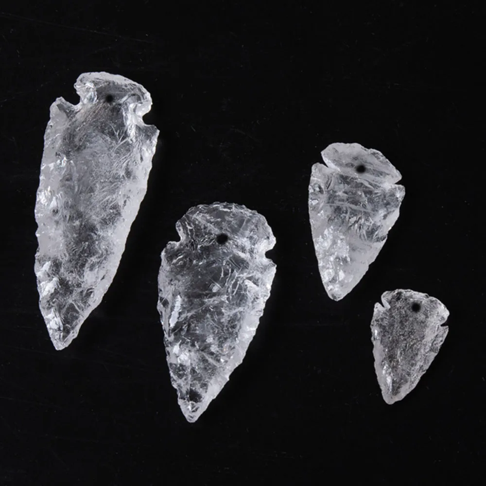 Natural White Crystal Irregular Arrowhead Shape Clear Quartz DIY Making Exquisite with Hole Pendant Decor