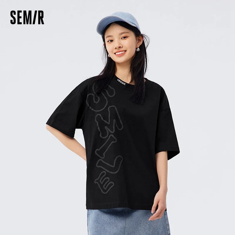 Semir Short-Sleeved T-Shirt Women Mid-Length Cool Anti-Bacterial Oversize Clothes Tide Cool Summer Letters Top Personality