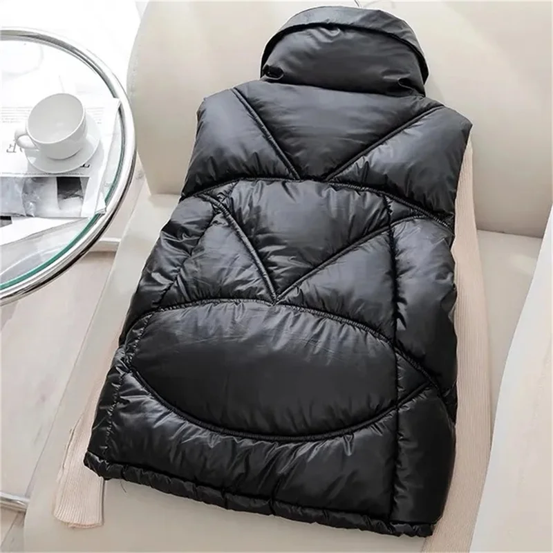 Black Down Cotton Vest Women\'s Korean Version Loose Fashion Vest Outerwear Vest 2022 Autumn And Winter Thick White Short Jacket