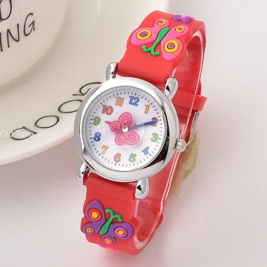 Boys and Girls with Children Cute Fashion Butterfly Rubber Quartz Watch Students Watch Colorful Tape Boy Girl Student Gift Watch