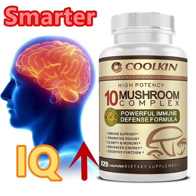 

10 in1 Mushroom Complex Supplements - Brain, Memory, Energy Production & Immune System - Concentrated with Lions Mane Mushroom