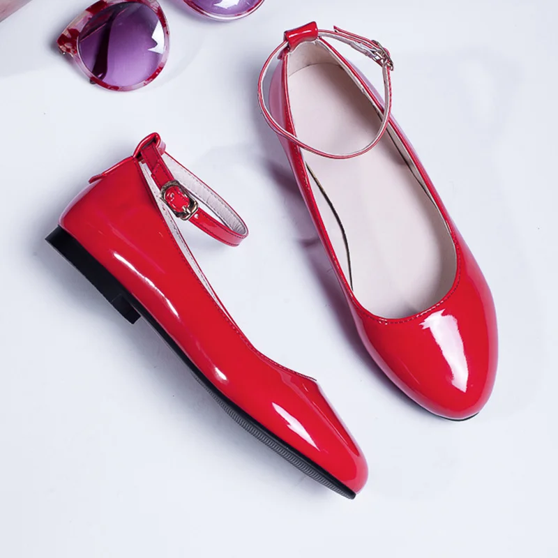 Spring Women\'s Flat Shoes Casual Elegant Red Pink White Loafers Flats Girls Footwear Ankle Straps Casual Dance Shoes Ladies