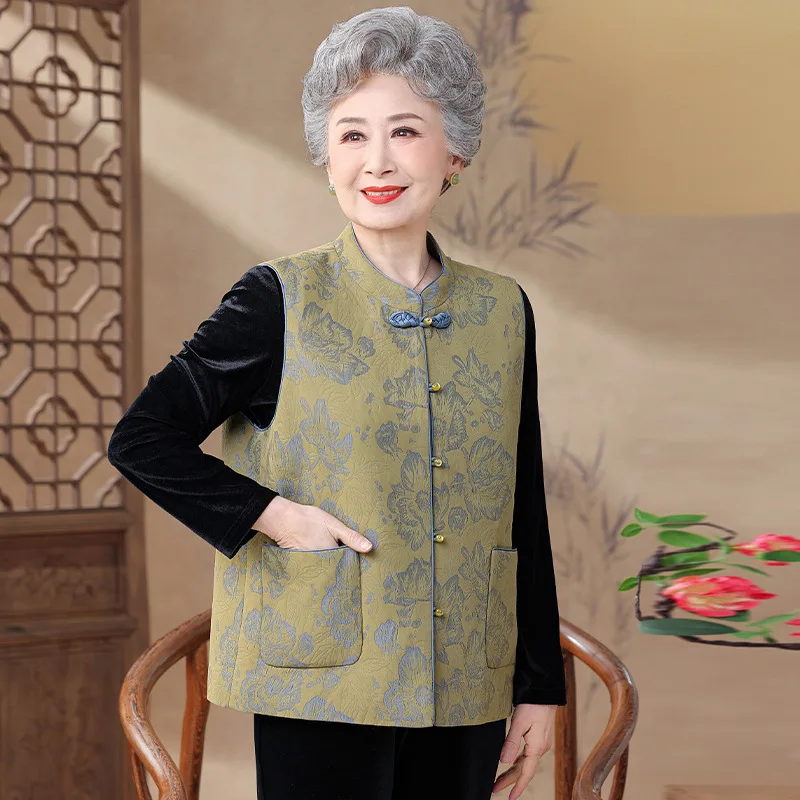 

New Chinese Sle Loose Fit Stand Collar Vest for Women ly Faionable Traditional Button up Outerwear Polyester Fiber