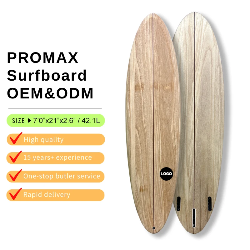 Customized Wood Veneer Mid-Length Surfboard Epoxy EPS Core Handcrafted Premium Performance Mini Mal Surfing Board