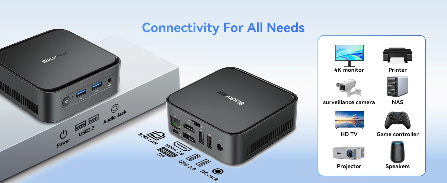 BLACKVIEW MP50 Mini PC,AMD Ryzen 5 3500U(4C/8T Up to 3.7GHz),Radeon Vega 8 Graphics,16GB DDR4 2666MHz,512GB M.2 SSD Dual SSD Support,Windows 11 Pro,WiFi5 BT4.2,9 Ports,4K UHD Output,Two‑fold Cooling System Desktop Computer For Home Office Business