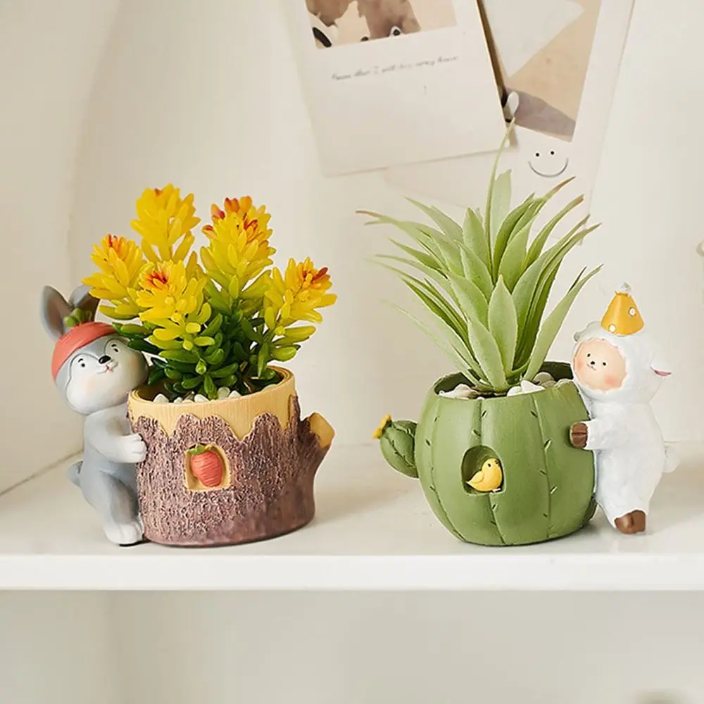 Decorative Room Decor Cartoon Animal Ornaments Gardening Pencil Stand Container Mini Basket Resin Multifunctional Pen Holder