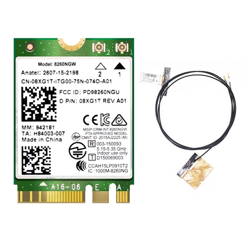 

8260 8260NGW WiFi Card+2XAntenna 2.4G/5Ghz 867M Bluetooth 4.2 NGFF M.2 WiFi Wireless Card Module for Intel AC 8260