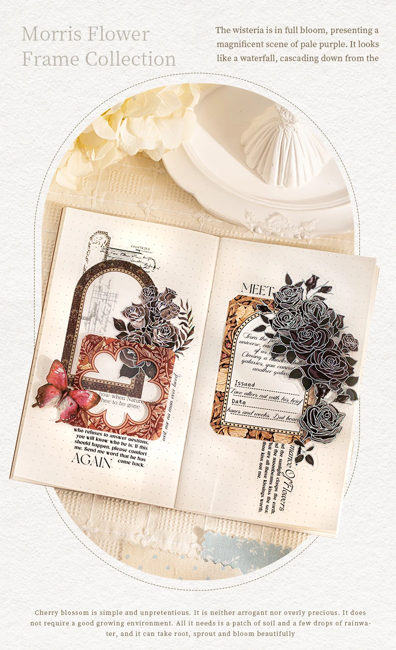 Journal GO 20 Stück Morris Blumenrahmen-Aufkleber Zweimaterialige Vintage Blumenrand-Sticker für Karten, Alben, Tagebücher und Scrapbooking – Detail 9