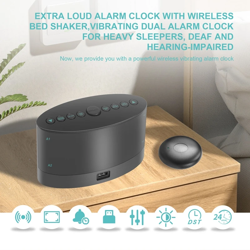 Extra Loud Alarm Clock With Wireless Bed Shaker,Vibrating Dual Alarm Clock For Heavy Sleepers, Deaf And Hearing-Impaired