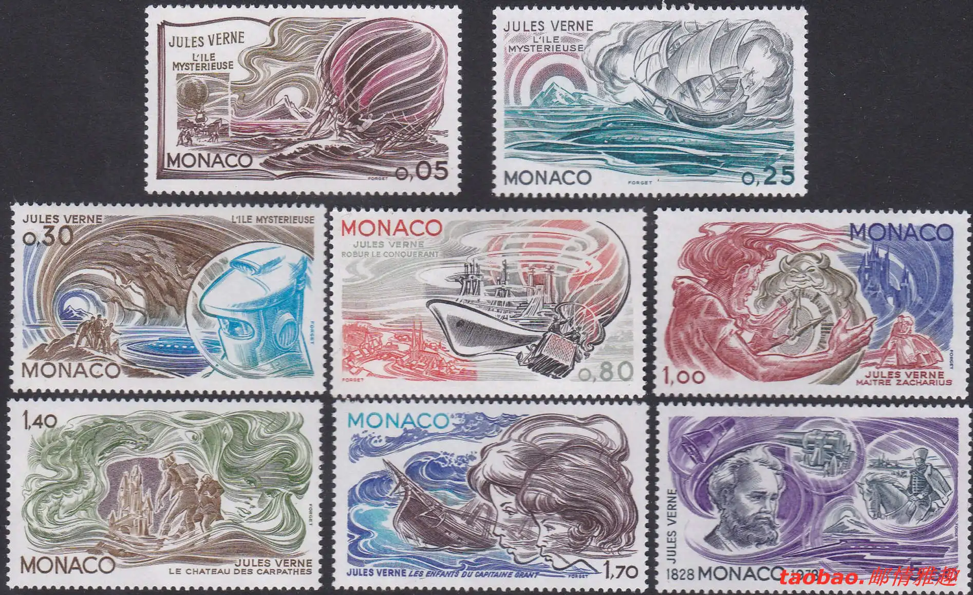 Sellos de Mónaco Y1978 Verne Fiction Ilustración La Isla Misteriosa Robbie 8 Nuevos sellos postales coleccionables Material para Scarpbooking