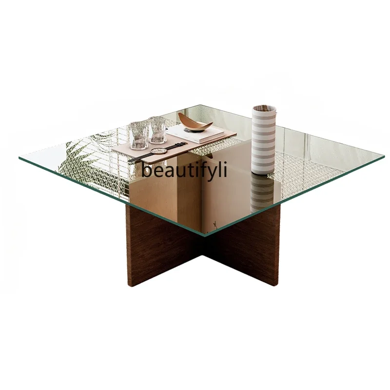 

High-Grade Tea Table Living Room Home Vintage Retro Style Tempered Glass Minimalist Modern Creative