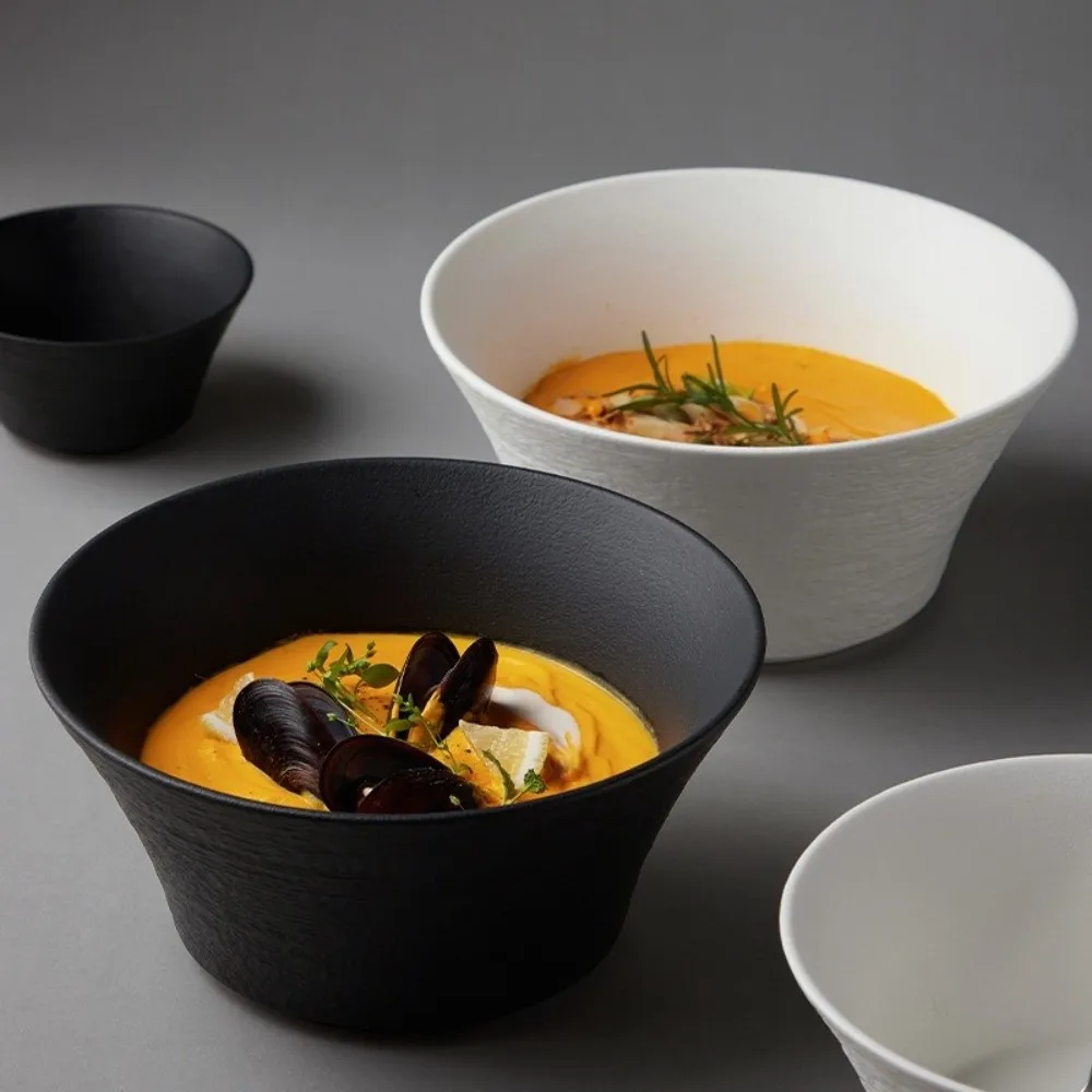 

Durable Plastic Stone Patterned Bowl Microwave Safe Japanese-style Soup Bowl Solid Color Thick Pasta Bowl Home Dining