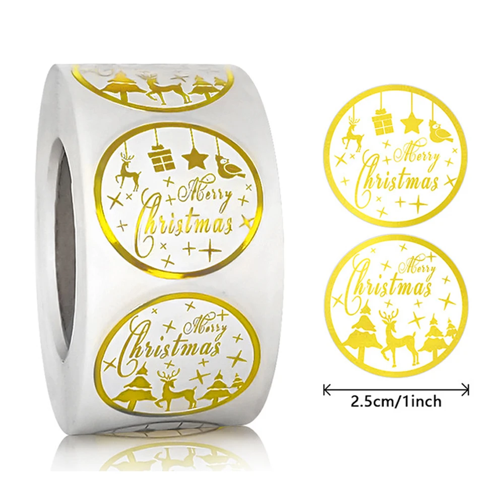 500pcs Bronzing Merry Christmas Labels Sticker 1inch Scrapbooking Stickers  for Holiday Candy Bag Decoration Gift Seals Stickers