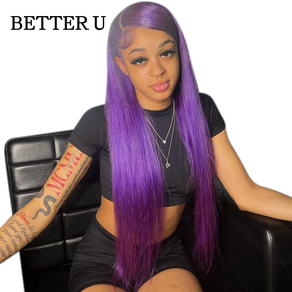 

Straight Purple Blonde Colored 13X6 Transparent Lace Front Human Hair Wig Pre-Plucking 13x4 Lace Front Wig Human Hair For Women