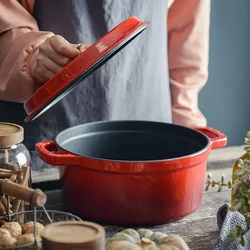 Cast Iron Enamel Casserole Pot, Dutch Soup Pot, Stock Pot with Lid, Suitable for All Stove Types, Oven Safe, 24cm