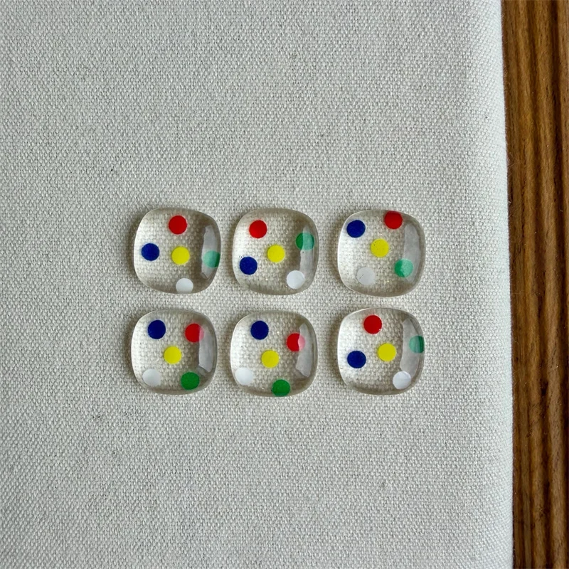 Wholesale 100pcs/lot color dots pattern print geometry square shape resin cabochon beads diy jewelry garment hair accessory