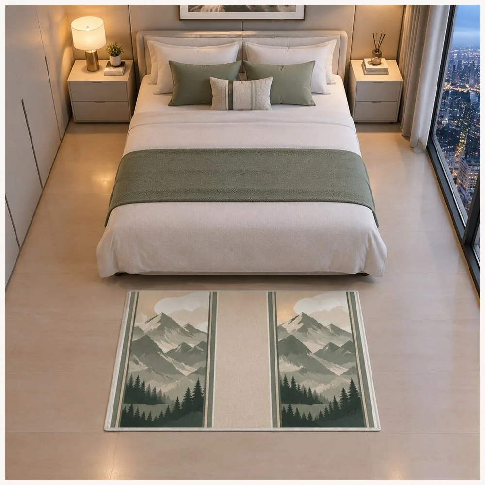 VIKAMA Minimalist Oat Sage Minimal Mountains Flannel Door Mat, Memory Foam Anti-Slip Mat, Home Decor for Hallway, Front Door