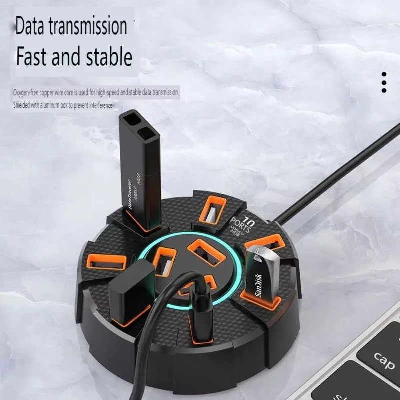 Adapter USB 2.0 HUB 10 portów, szybki rozdzielacz USB 2.0, zasilacz, 7-portowy ekspander do komputera PC, laptopa, akcesoria komputerowe — zdjęcie produktu 4